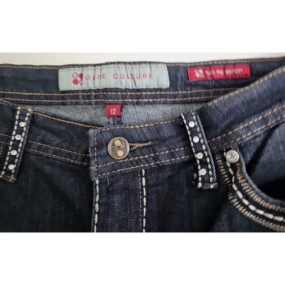 Gene Culture ~Woman Size 12~ Dark Wash Denim Mid Rise Boot Cut Jeans Black. - Picture 2 of 12
